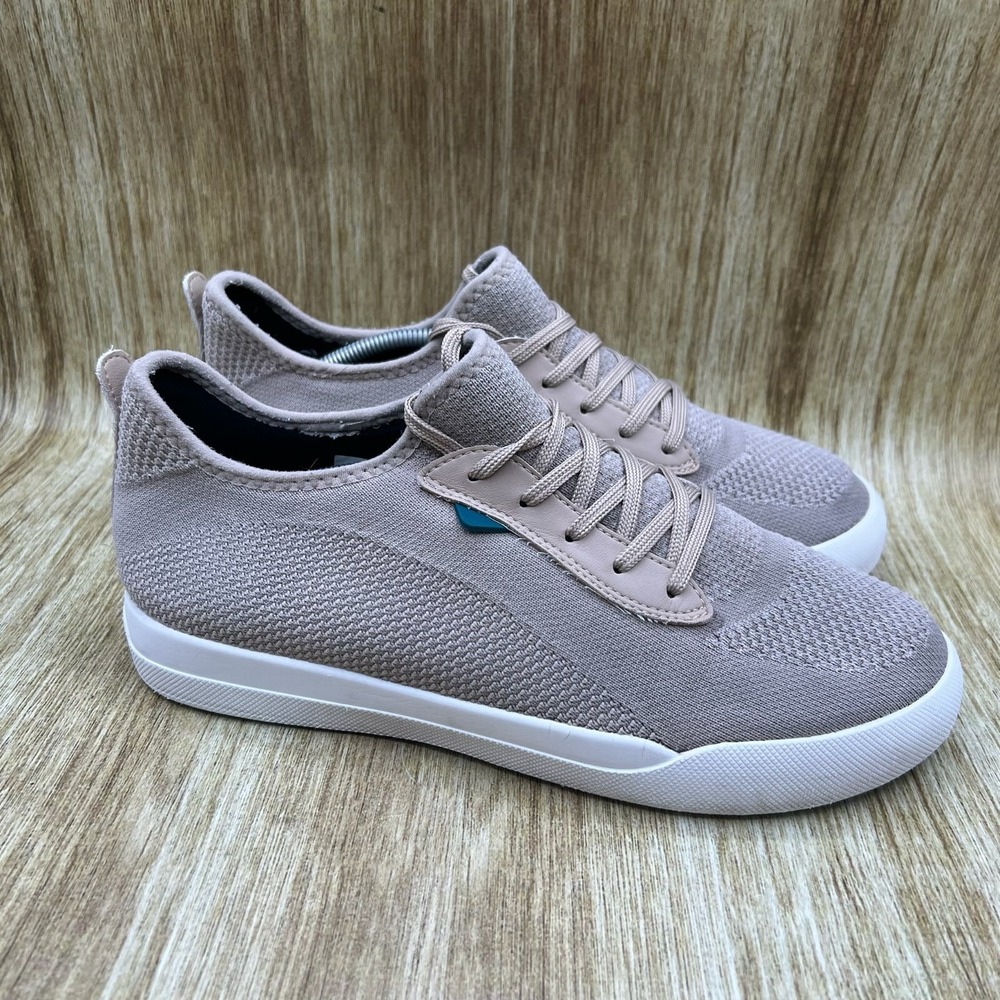 Vessi Taupe Knit Sneakers with White Sole and Teal Tab